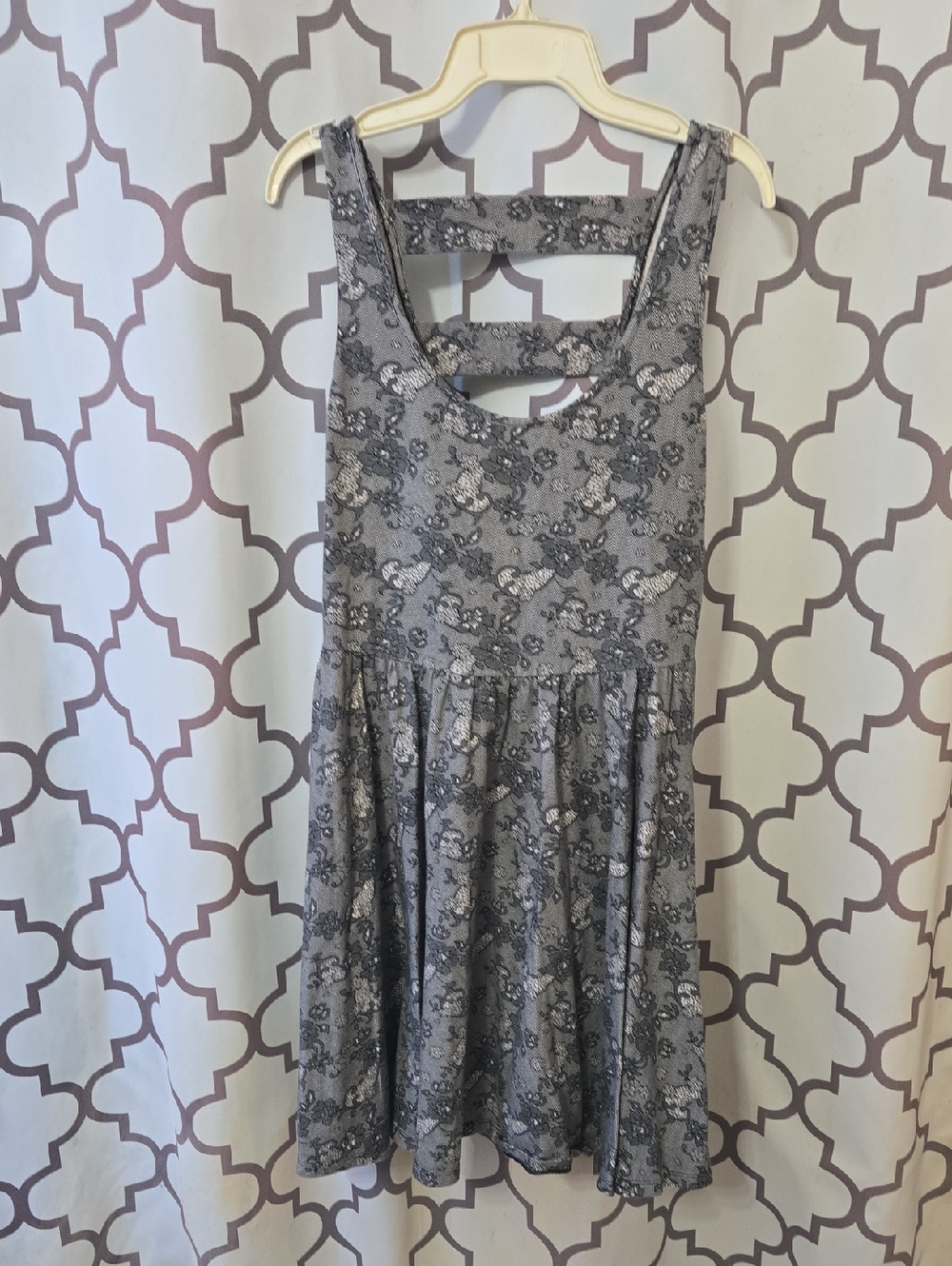 Hot Topic Gray Floral Tank Dress with Back Cutouts